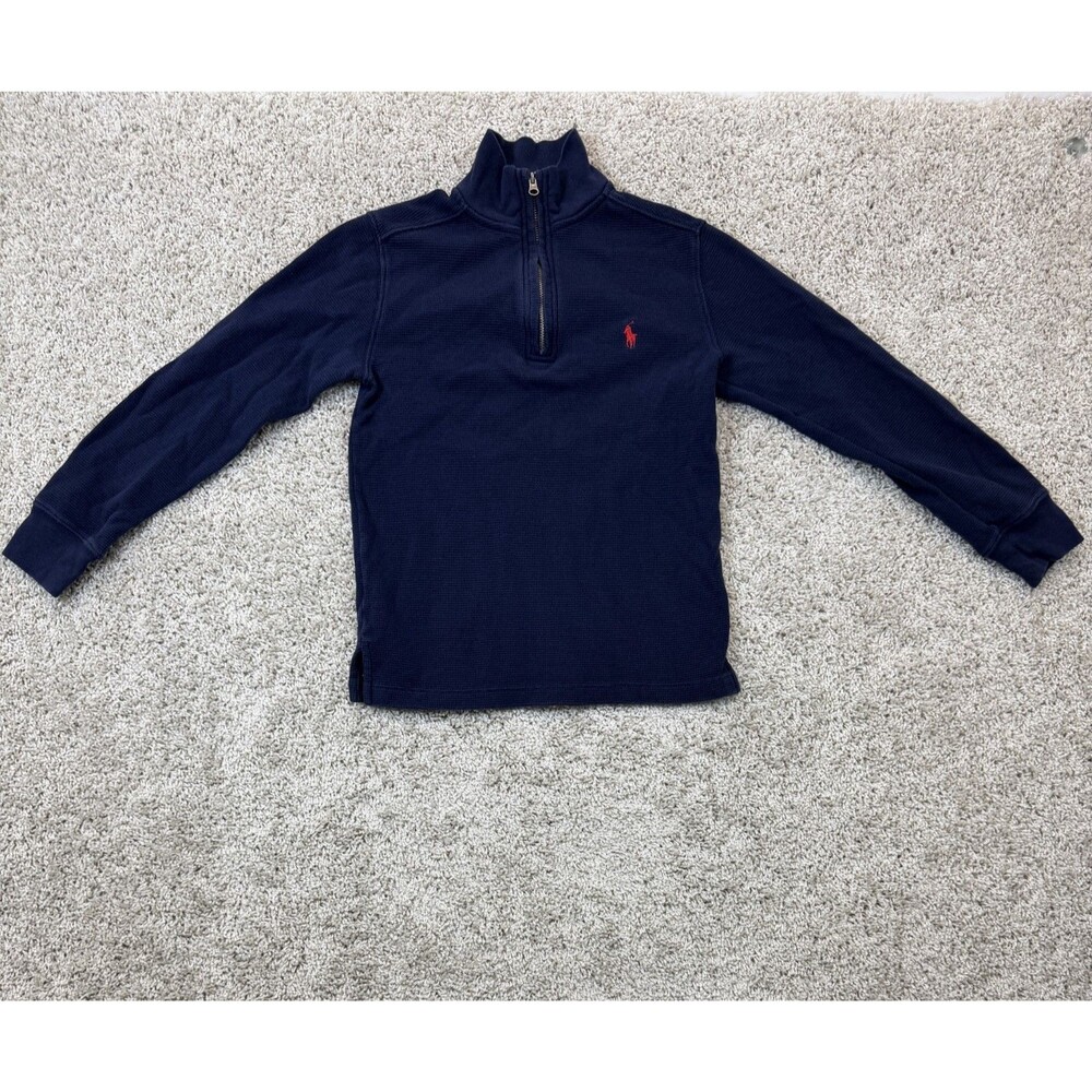 Polo Ralph Lauren Boys Quarter Zip Pullover Sweater Navy Blue Pony Size M 10-12